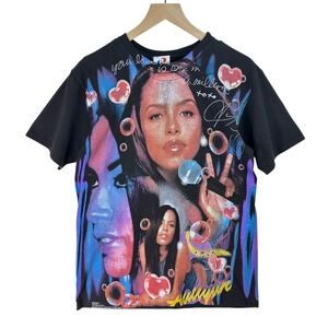 Aaliyah Hot Like Fire Backstock Co Tee M Black Double Side 90s Y2K Rap R&B Shirt